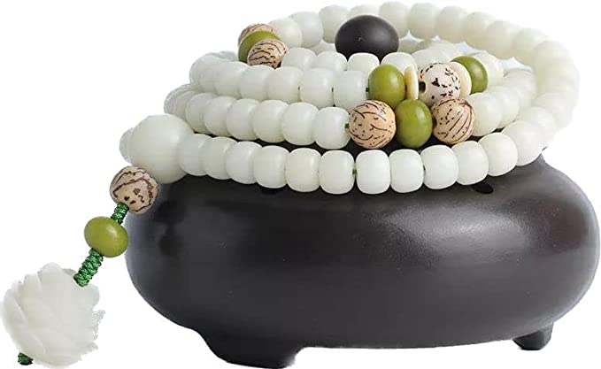 Miracle Heals White Jade Buddha Bead Bracelet Men's and Women's Same Model Meditation Mara Rosary