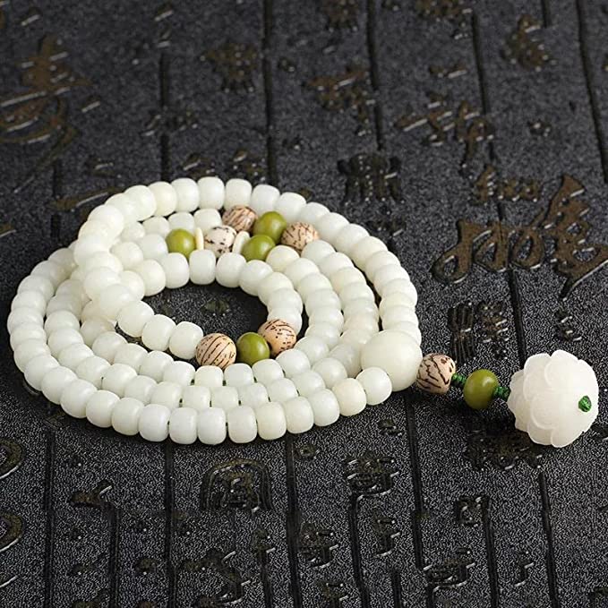 Miracle Heals White Jade Buddha Bead Bracelet Men's and Women's Same Model Meditation Mara Rosary