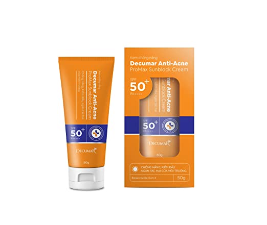 Decumar Anti Acne Promax Sunblock Cream - PA+++ for Face Neck Protection, Sunburn Cream Zinc Oxide, Sensitive Skin
