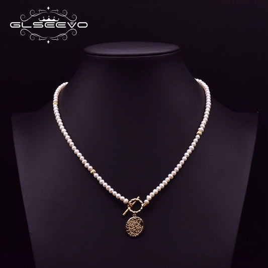 Natural Fresh Water Pearl Necklace With Golden Pendant For Women