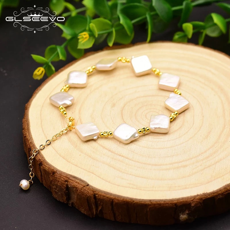 Square Shaped Pure Pearl Adjustable Bracelet For Women Party Jewelry