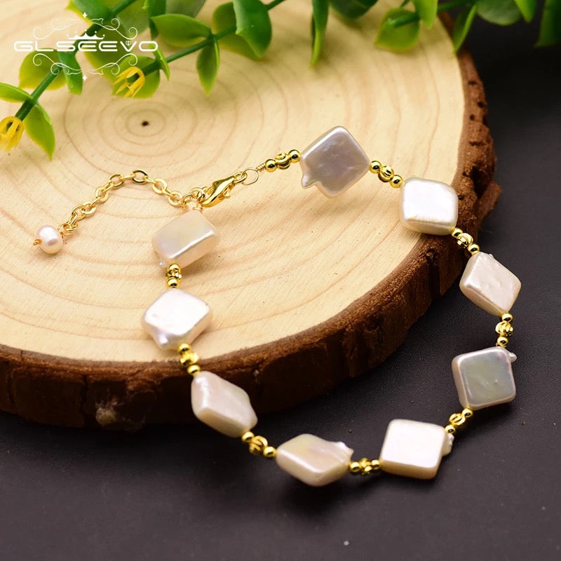 Square Shaped Pure Pearl Adjustable Bracelet For Women Party Jewelry