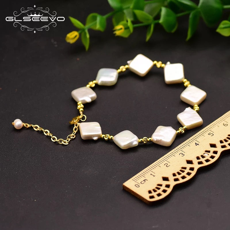 Square Shaped Pure Pearl Adjustable Bracelet For Women Party Jewelry