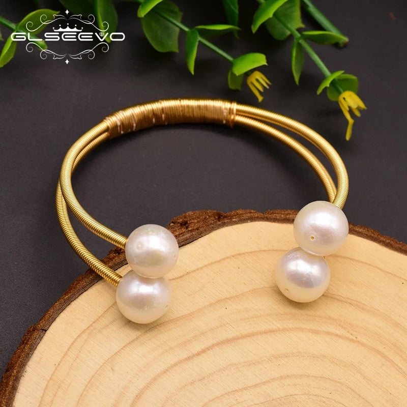 Trendy Gold Plated Baroque Pearl Cuff Bangle Bracelet For Women Party Jewelry