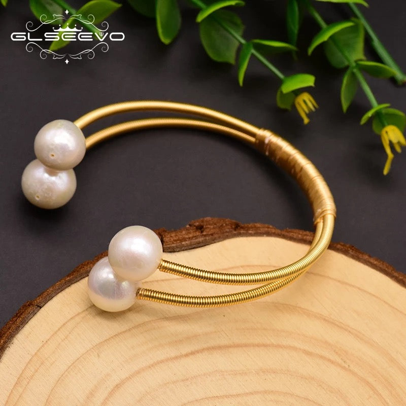 Trendy Gold Plated Baroque Pearl Cuff Bangle Bracelet For Women Party Jewelry