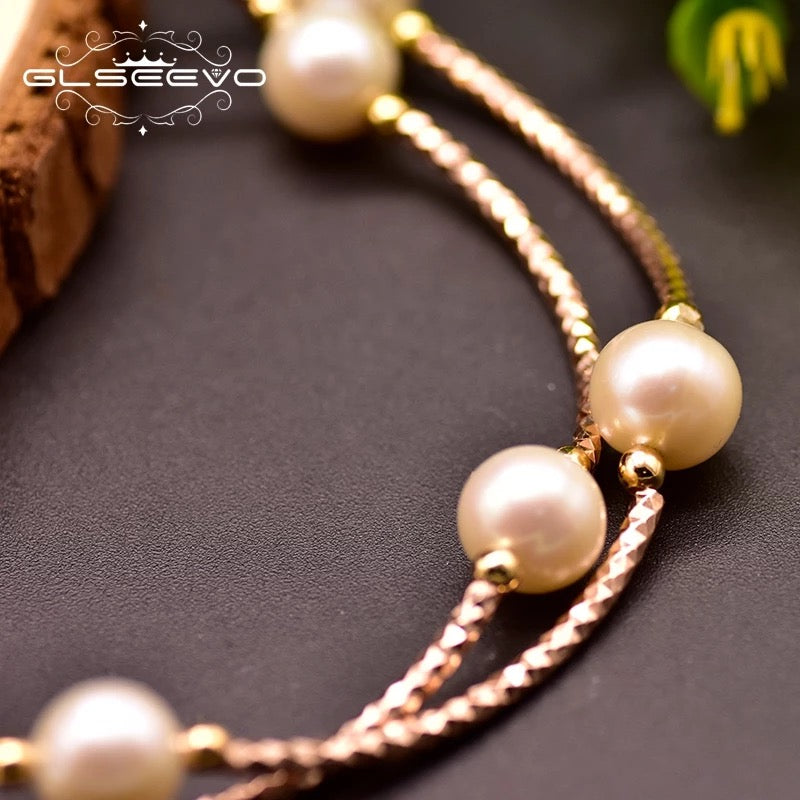 Trendy Design Natural Fresh Water Pearl Double Layered Bracelet For Women