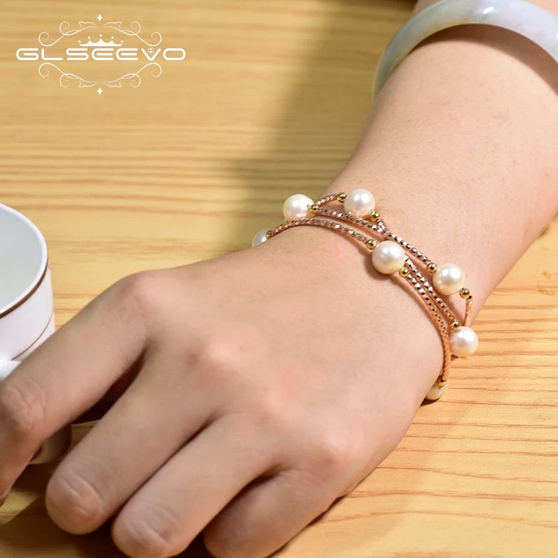 Trendy Design Natural Fresh Water Pearl Double Layered Bracelet For Women
