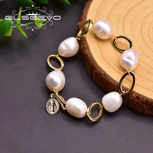 Original Natural Baroque Large Pearl Bracelet Statement Beads Chain OT Clasp Bracelet For Women